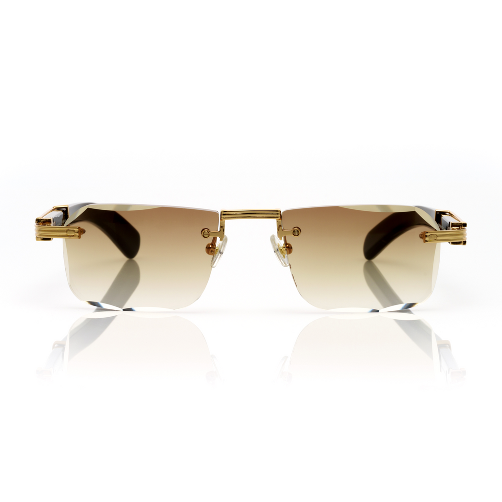 Lunettes Sans Cerclage — Métal Doré & Branches Bois Noir