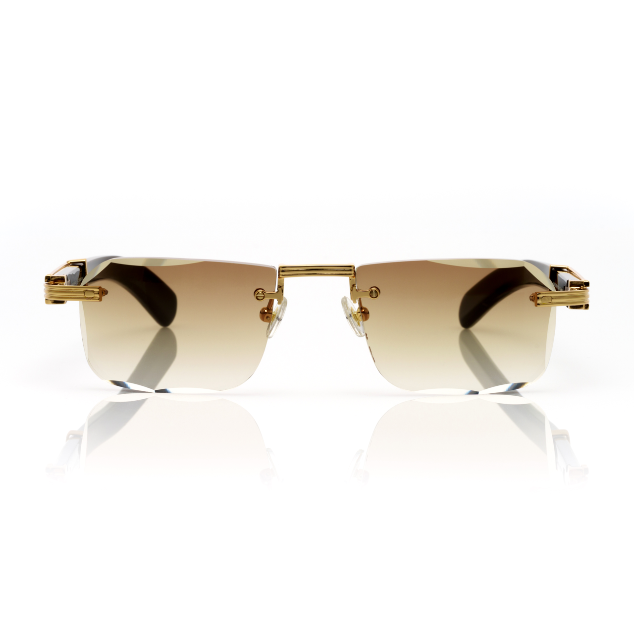 Lunettes Sans Cerclage — Métal Doré & Branches Bois Noir