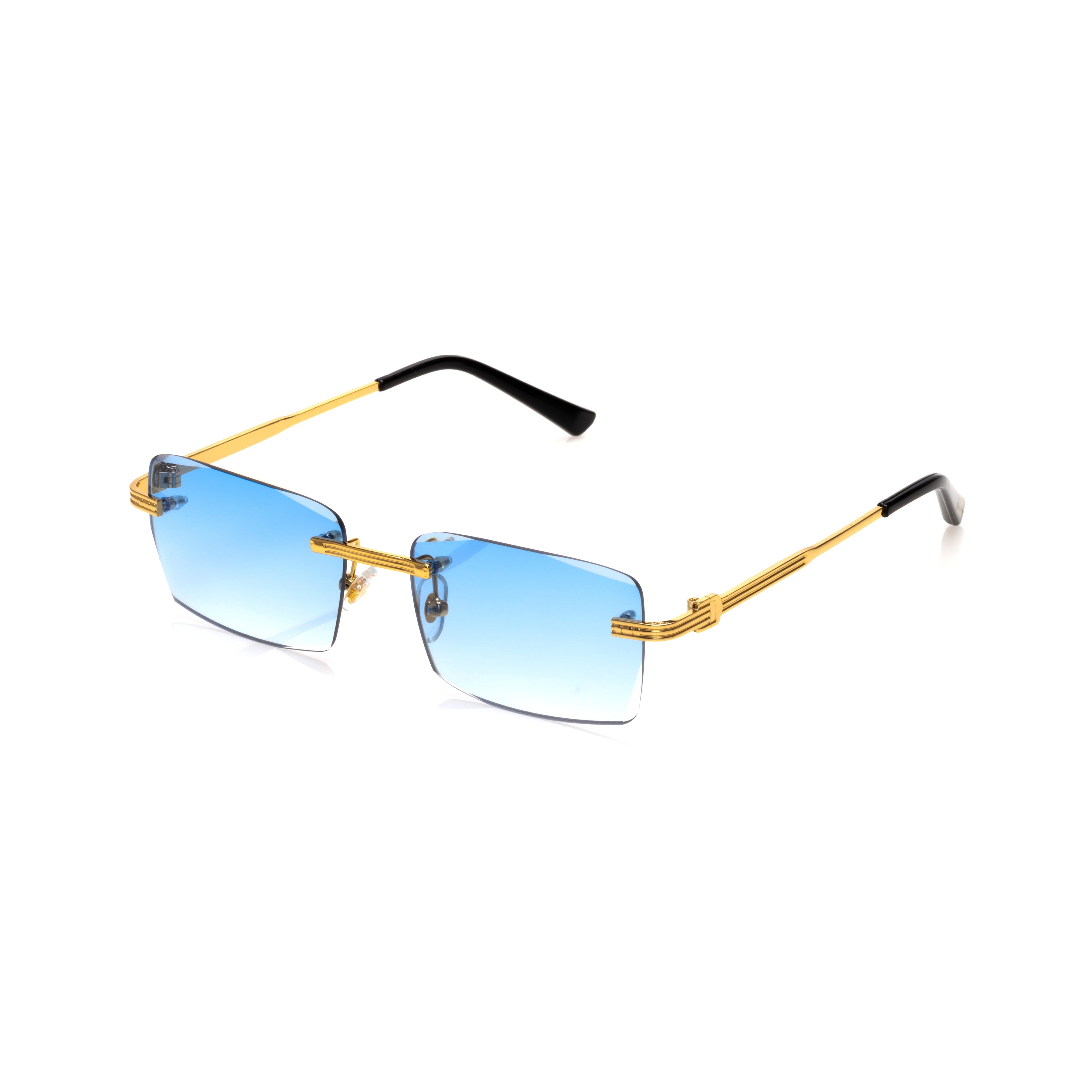 Lunettes Sans Cerclage — Métal Doré & Verres Bleus