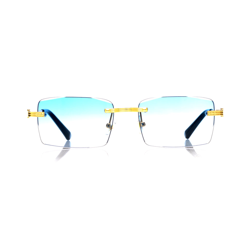 Lunettes Sans Cerclage — Métal Doré & Verres Bleus