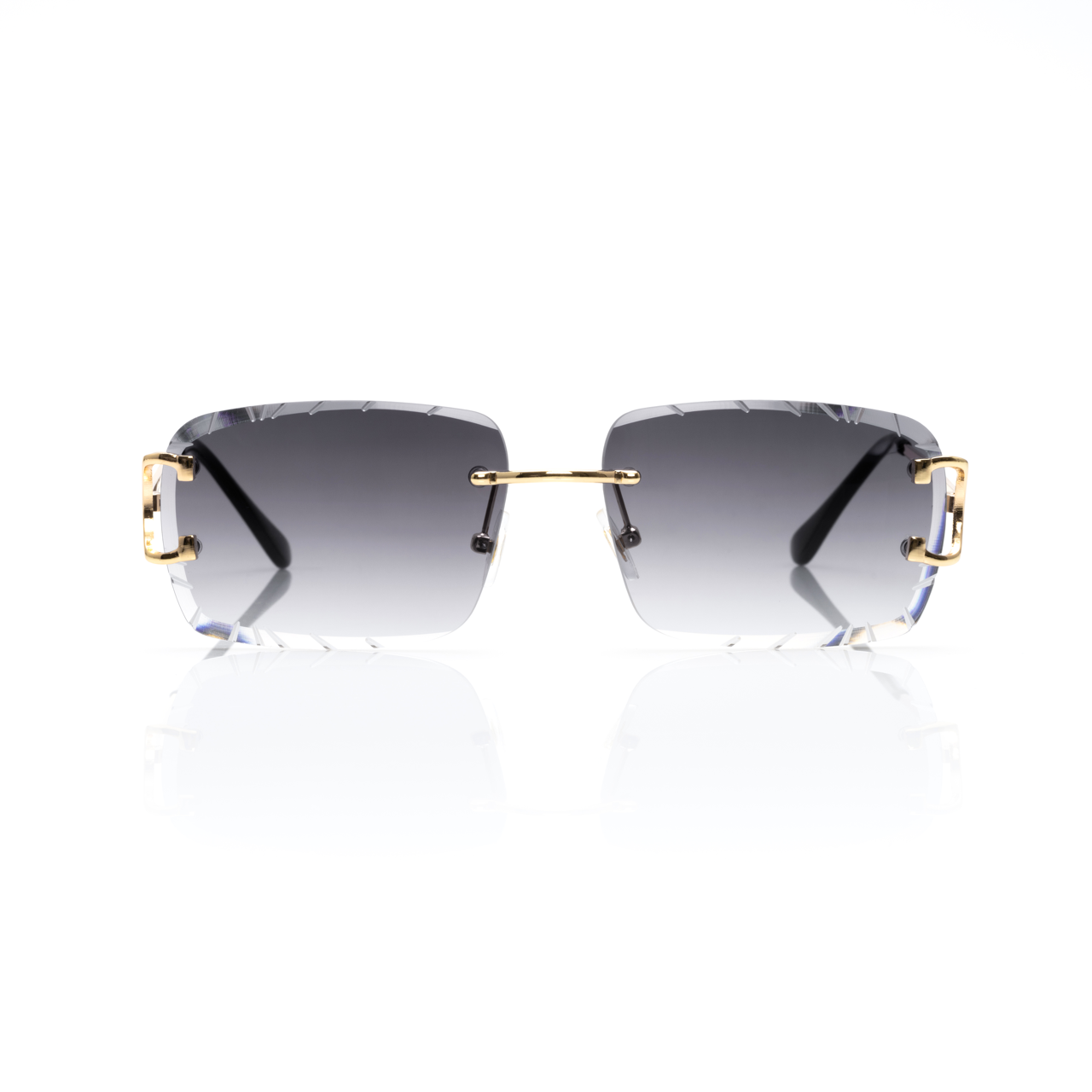 Lunettes Sans Cerclage — Métal Doré & Verres Gris Facettés