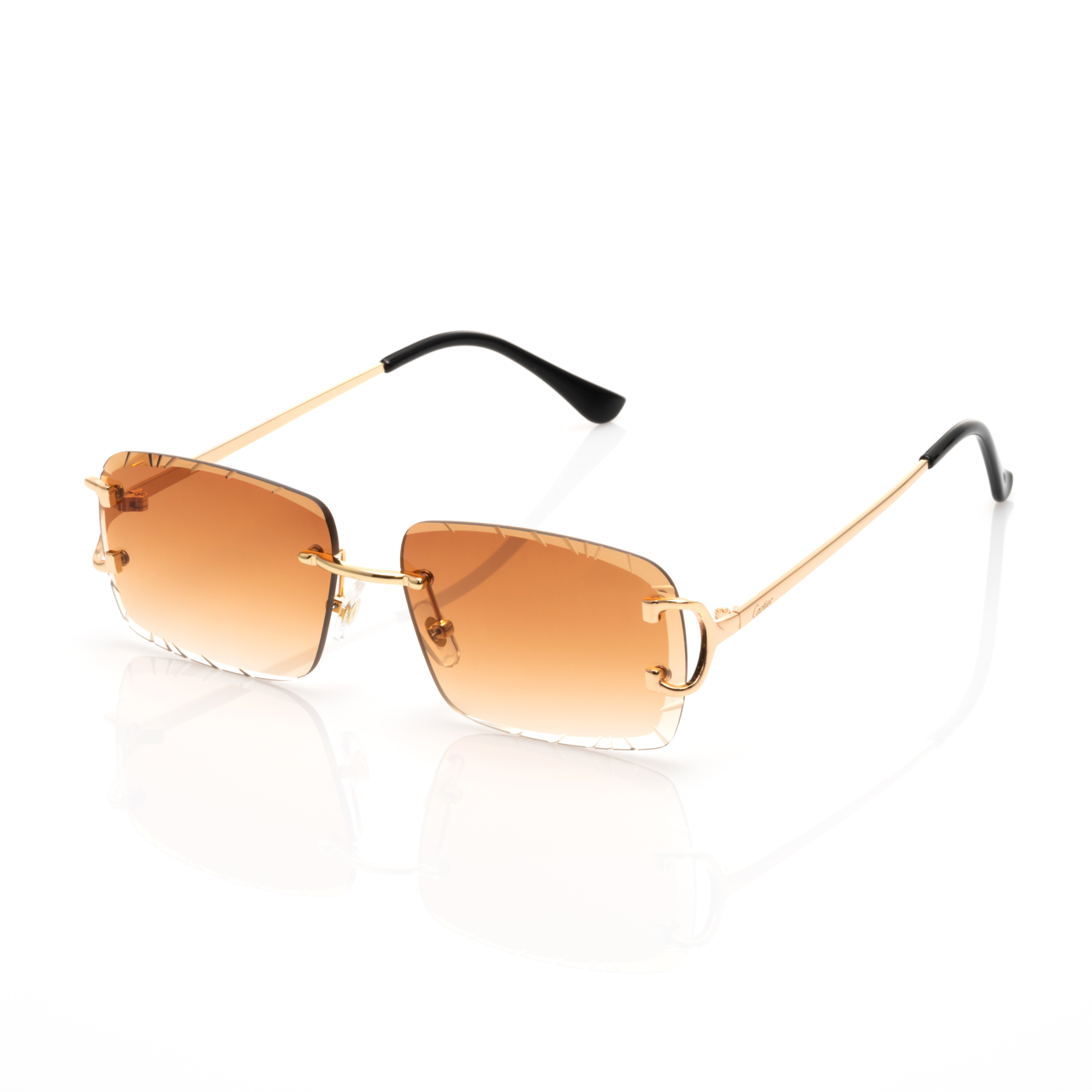Lunettes Sans Cerclage — Métal Doré & Verres Gris Facettés