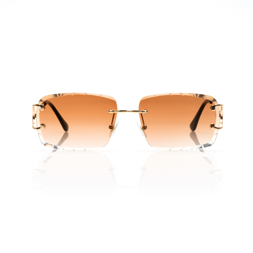 Lunettes Sans Cerclage — Métal Doré & Verres Gris Facettés