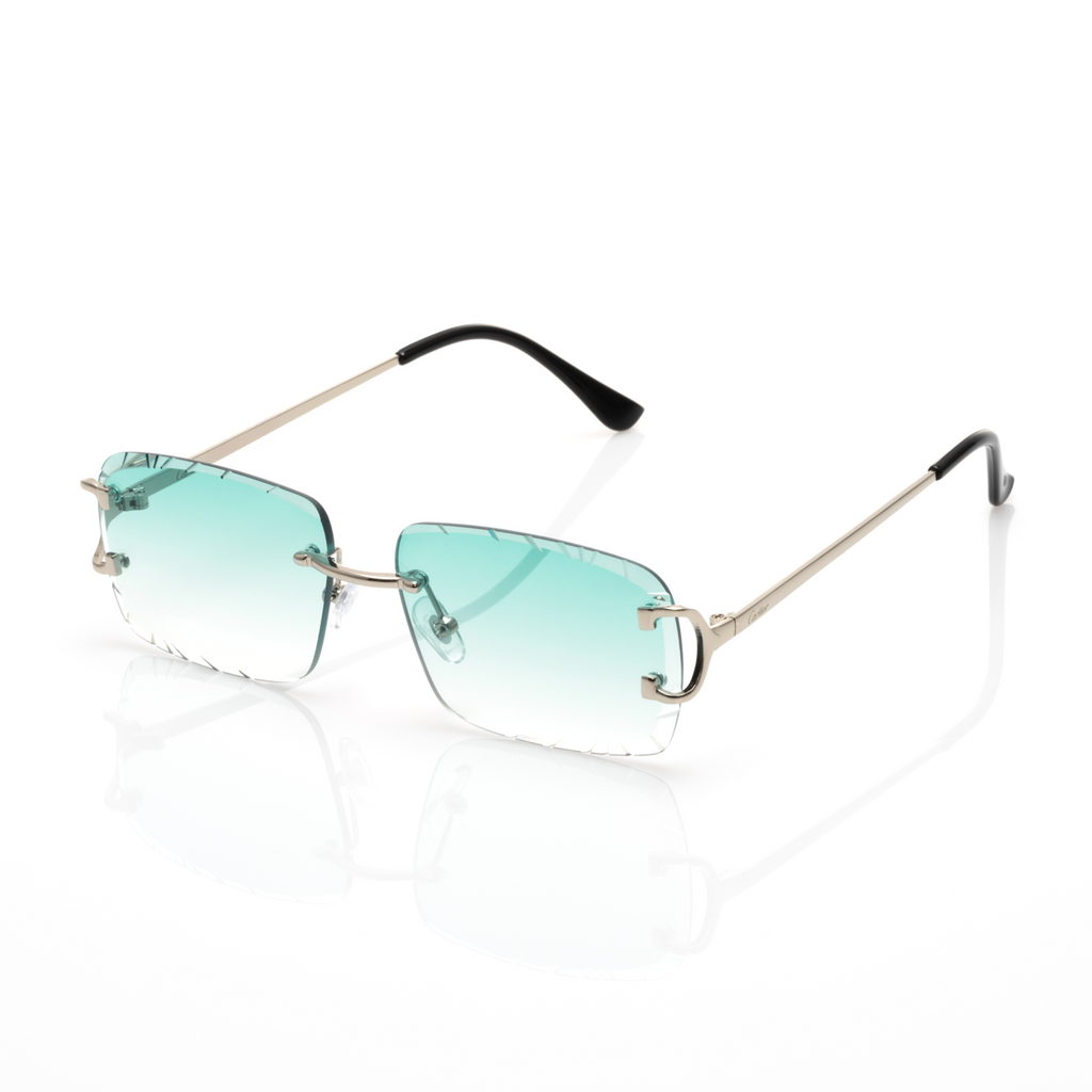 Lunettes Sans Cerclage — Métal Doré & Verres Gris Facettés