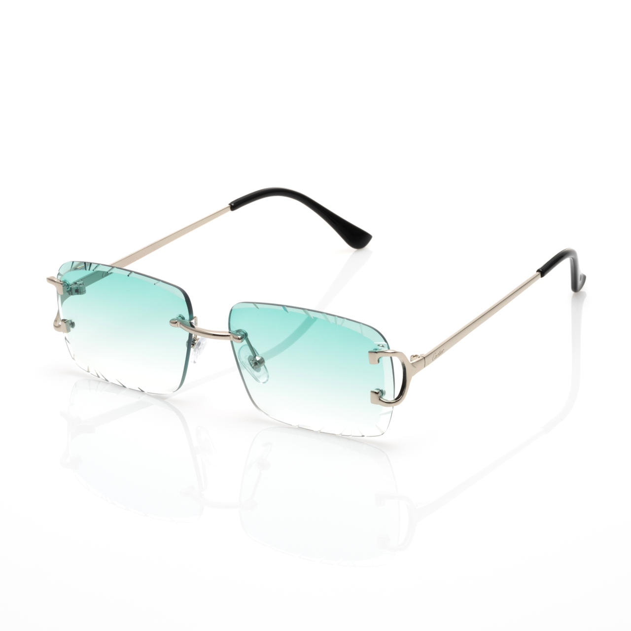 Lunettes Sans Cerclage — Métal Doré & Verres Gris Facettés