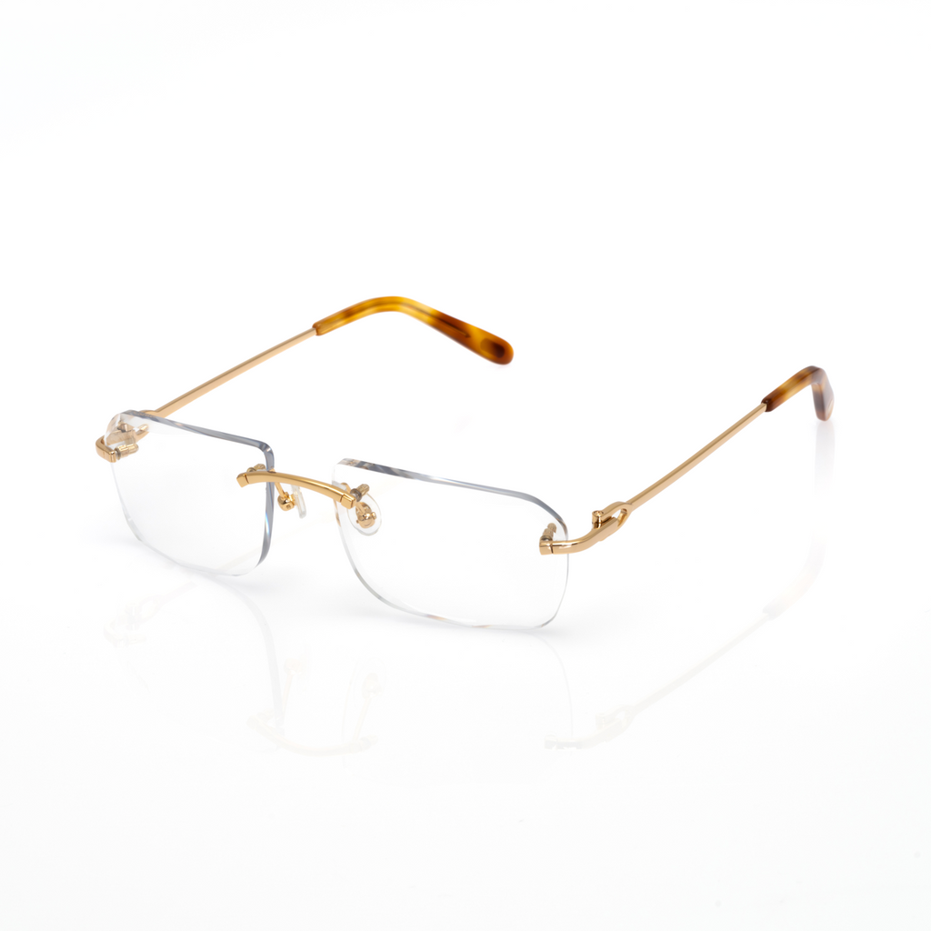 Lunettes Sans Cerclage — Métal Doré & Verres Transition Gris