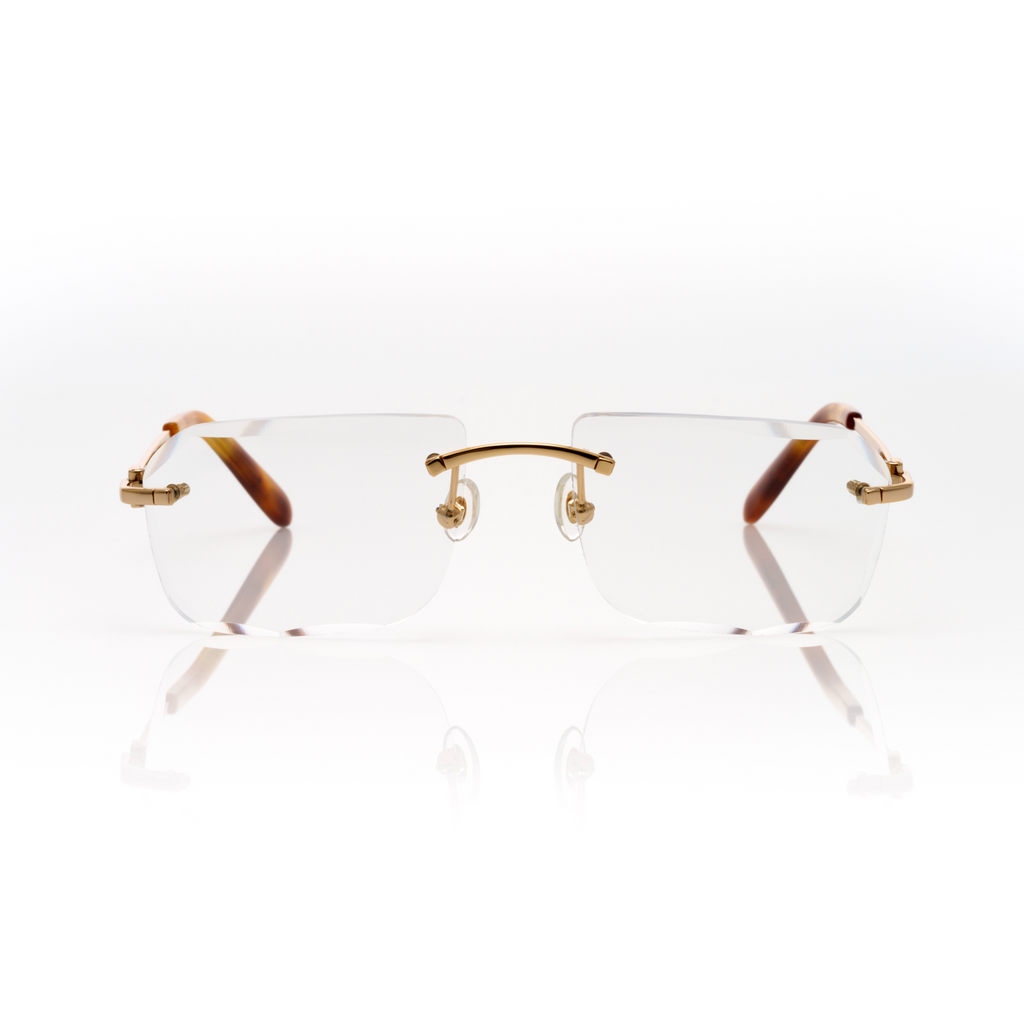 Lunettes Sans Cerclage — Métal Doré & Verres Transition Gris