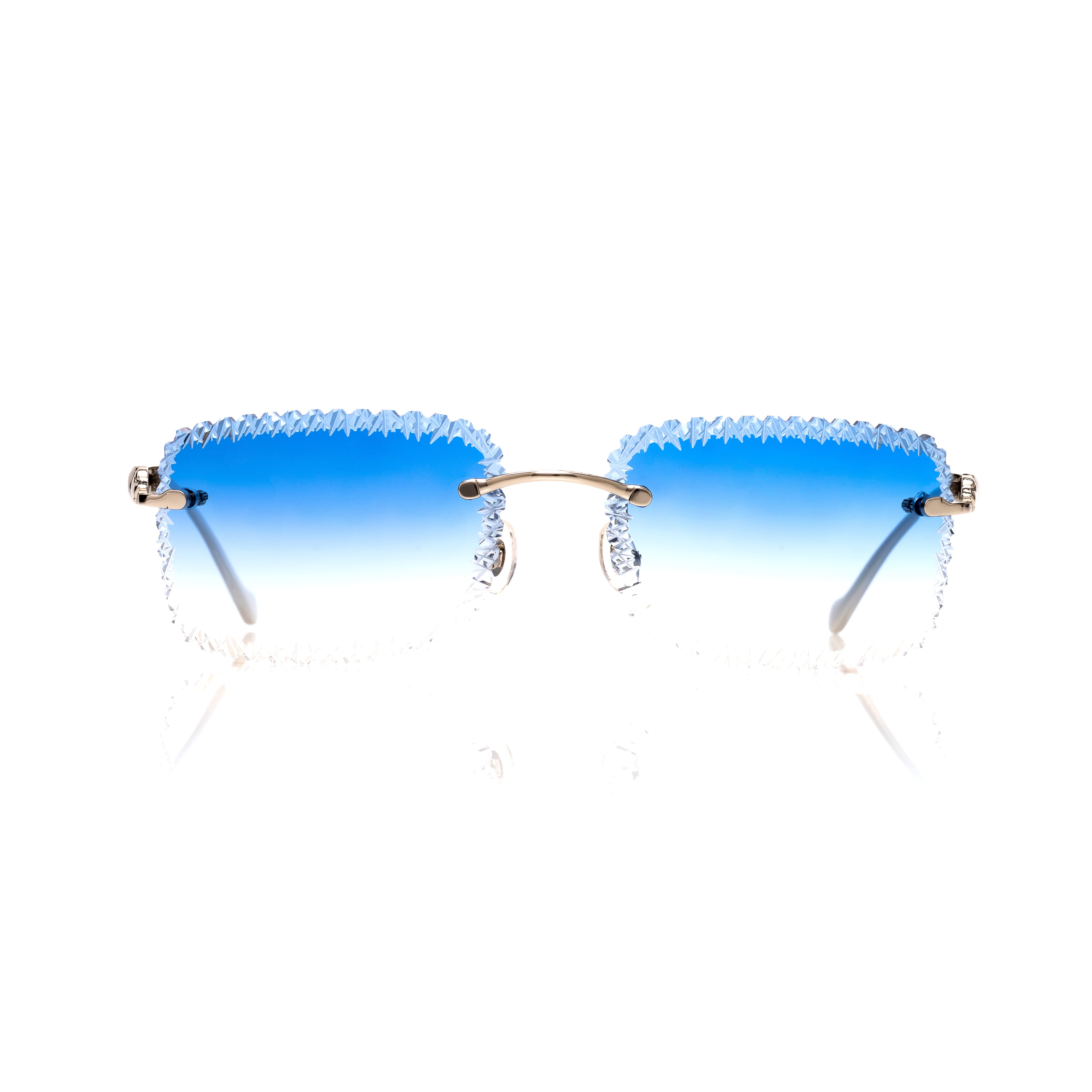 Lunettes Sans Cerclage — Or & Verres Bleus Taille Festonnée