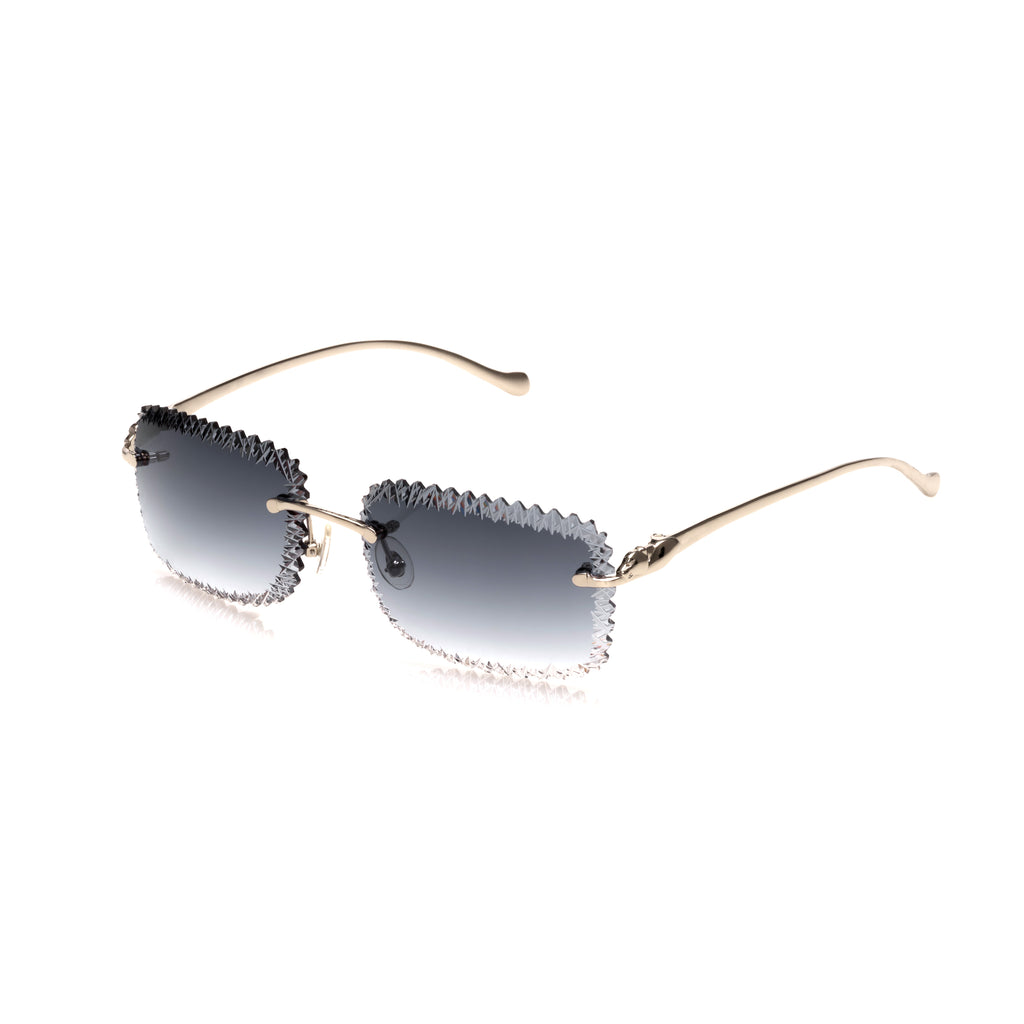 Lunettes Sans Cerclage — Or & Verres Bleus Taille Festonnée