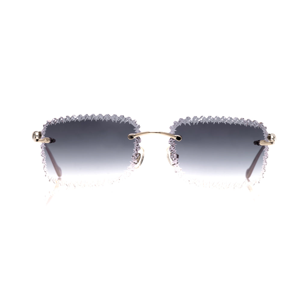 Lunettes Sans Cerclage — Or & Verres Bleus Taille Festonnée