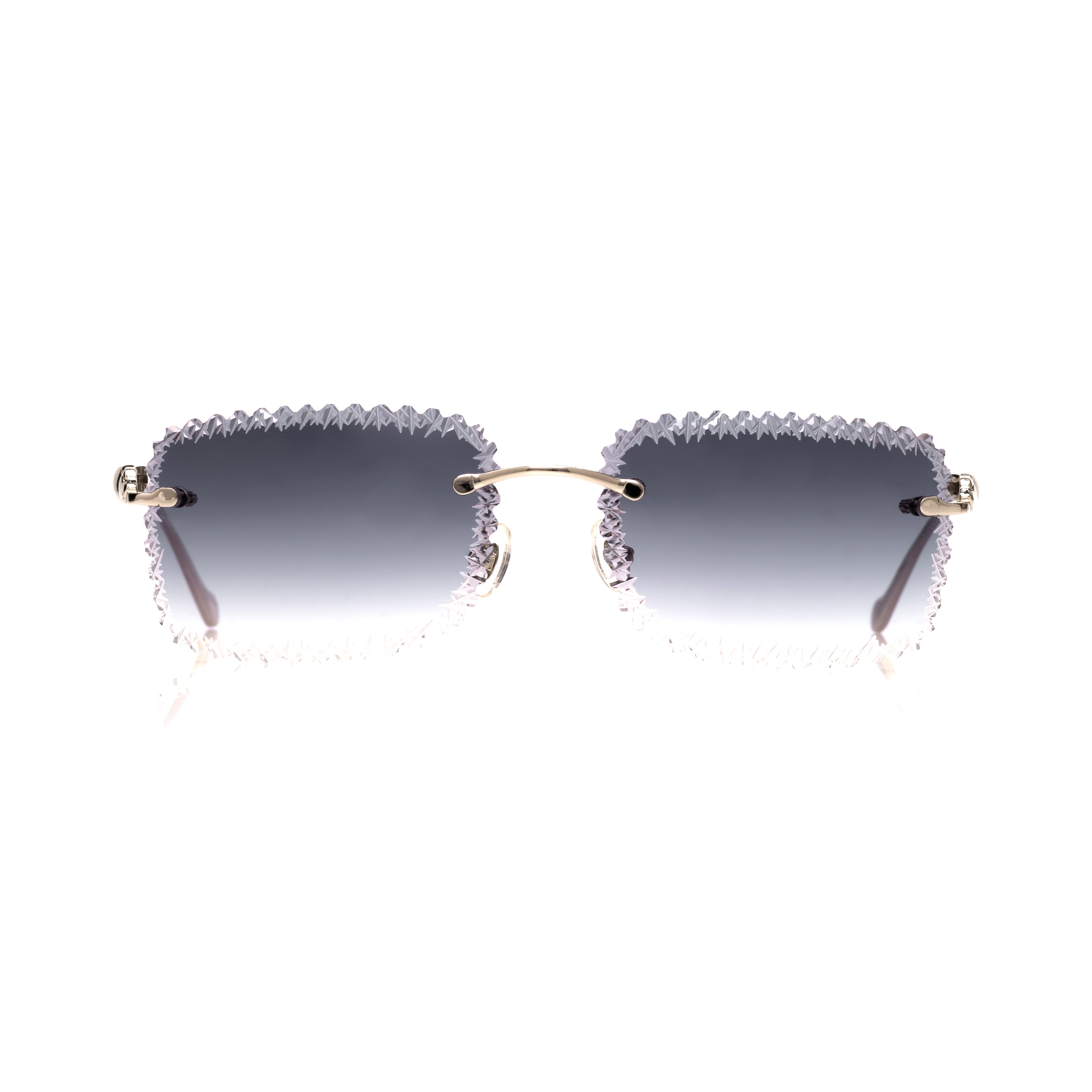 Lunettes Sans Cerclage — Or & Verres Bleus Taille Festonnée