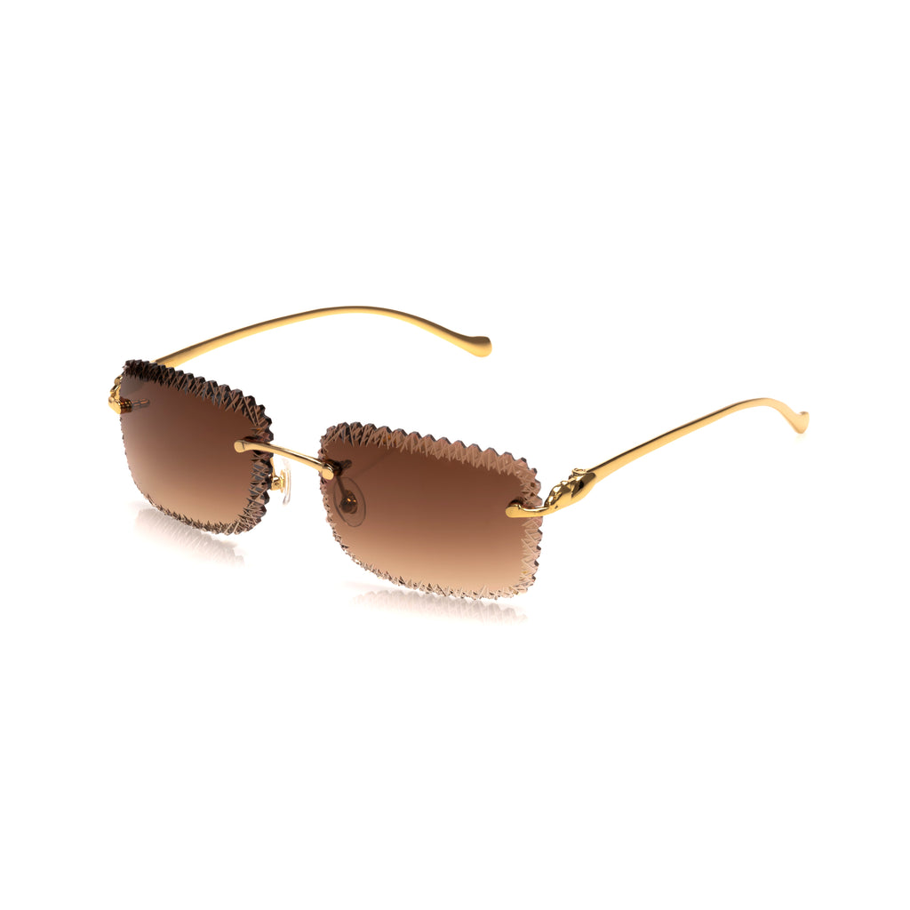 Lunettes Sans Cerclage — Or & Verres Bleus Taille Festonnée