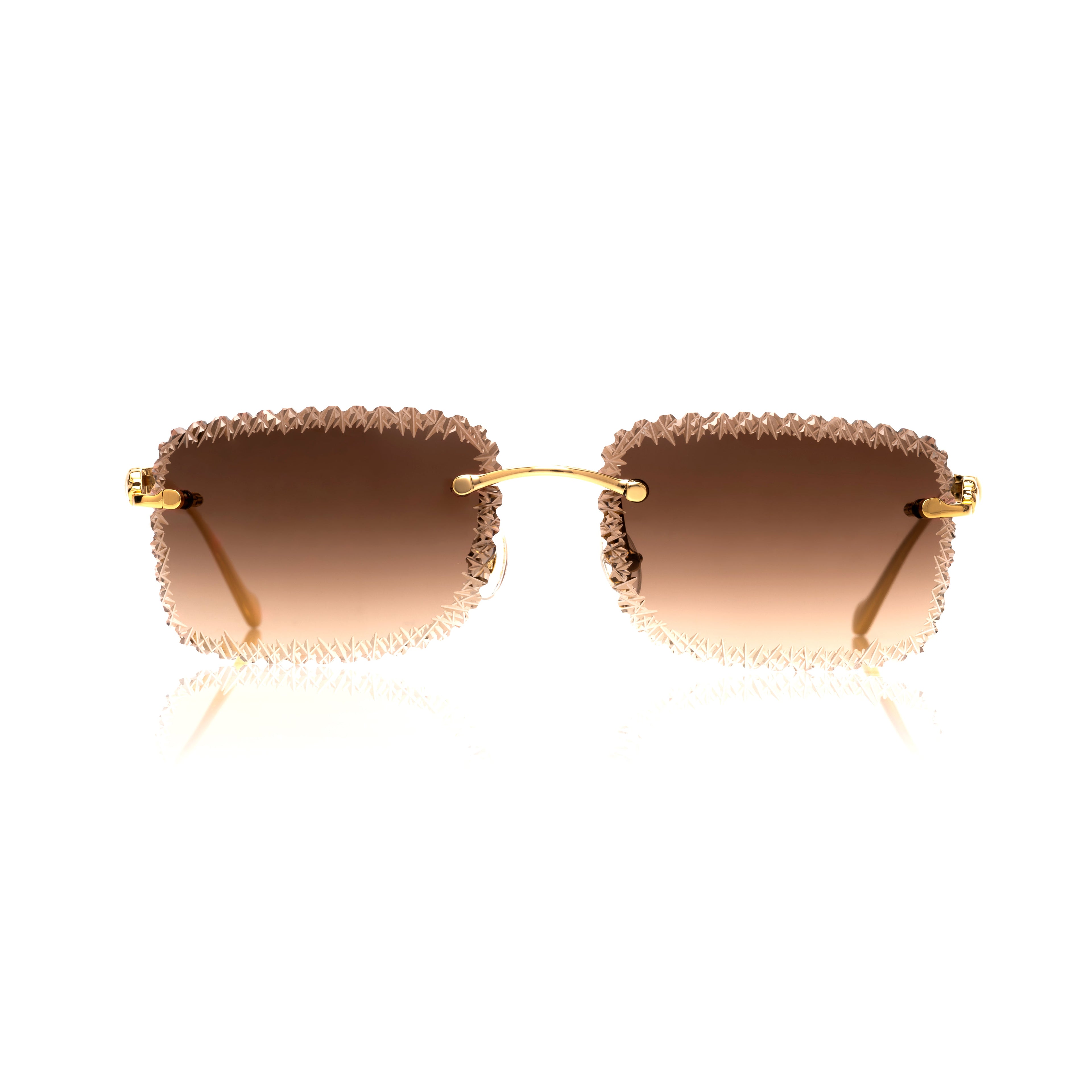 Lunettes Sans Cerclage — Or & Verres Bleus Taille Festonnée