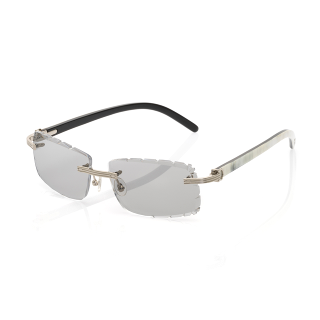 Lunettes Sans Cerclage Taille Diamant — Argent & Branches Nacrées Noir