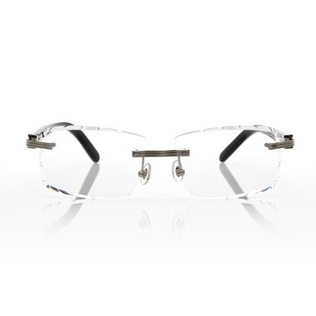 Lunettes Sans Cerclage Taille Diamant — Argent & Branches Nacrées Noir