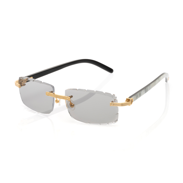Lunettes Sans Cerclage Taille Diamant — Argent & Branches Nacrées Noir